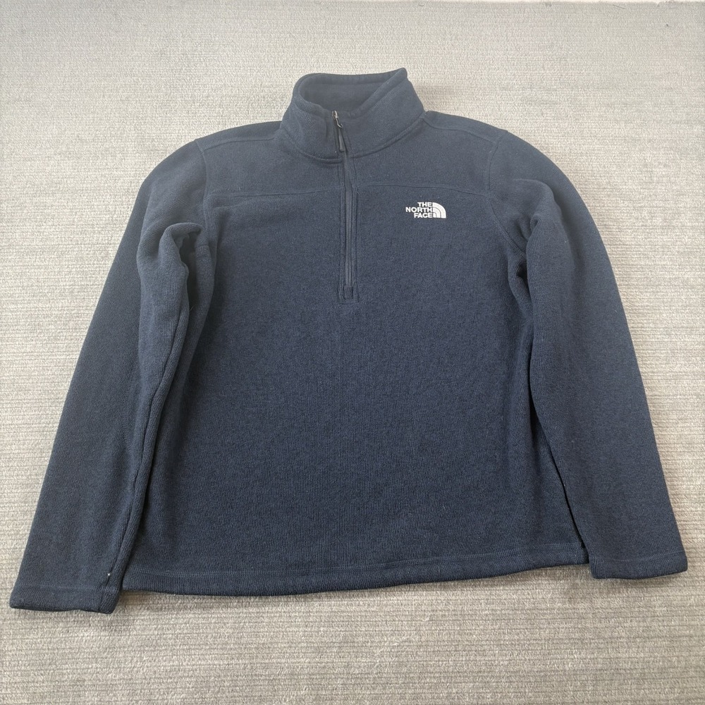 The North Face 1/4 Zip Pullover Sweater Men M Blue Fleece Lined Outdoor Hiking